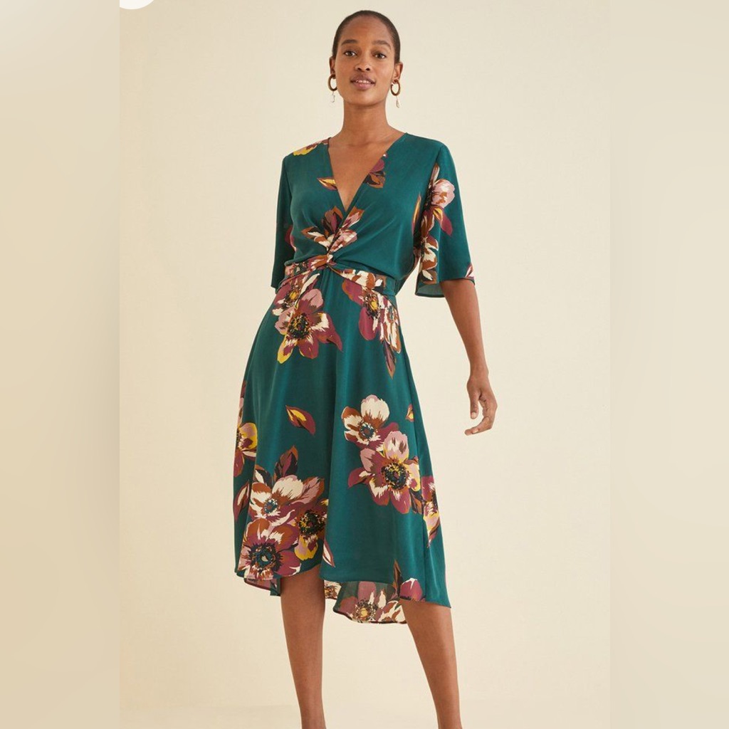 Amour Vert Silk Floral Dress In Green